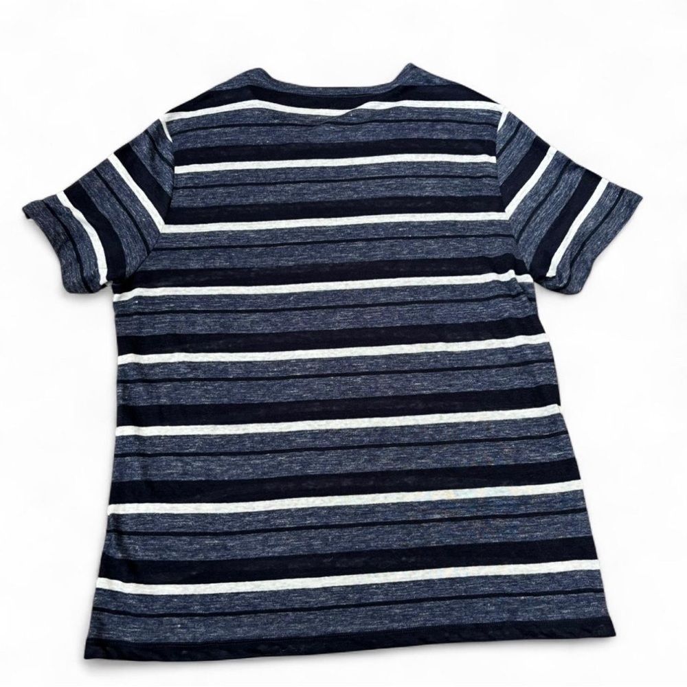 Club Monaco Men's XL Linen Short Sleeve T Shirt Blue Stripe Lightweight Crewneck - Picture 2 of 3
